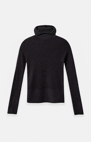 Women's Jet Black Waffle Knit Tight Hooded Sweater image number 1