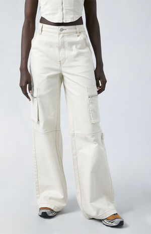 Bone High Waisted Wide Leg Cargo Pants image number 1