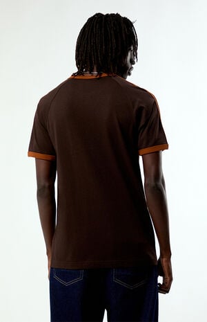 Brown Three Stripes Ringer T-Shirt image number 4