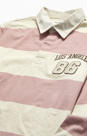 LA Striped Long Sleeve Rugby Polo Shirt image number 2