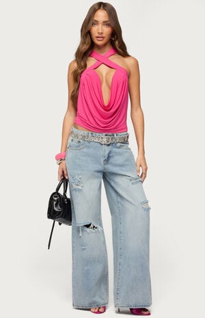 Maise Backless Cowl Neck Crisscross Top image number 5