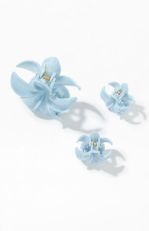 3 Pack Blue Plumeria Hair Claw Clips image number 2