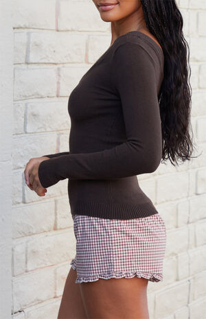 Brown Gingham Keira Ruffle Pajama Shorts image number 2