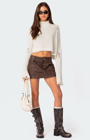 Euphoria Washed Faux Leather Mini Skirt image number 5