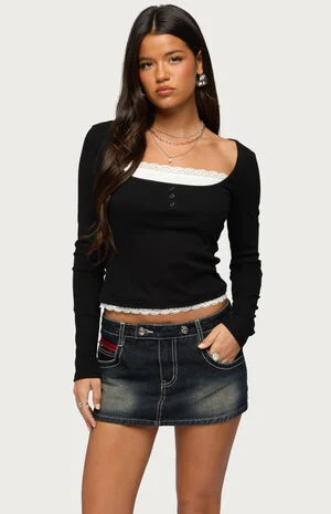 Joana Layered Lacey Henley Top image number 1