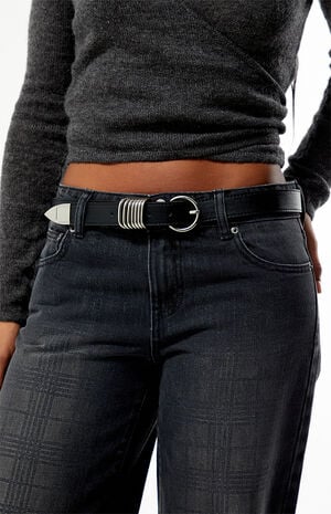 Faux Leather Round Metal Buckle Belt image number 1