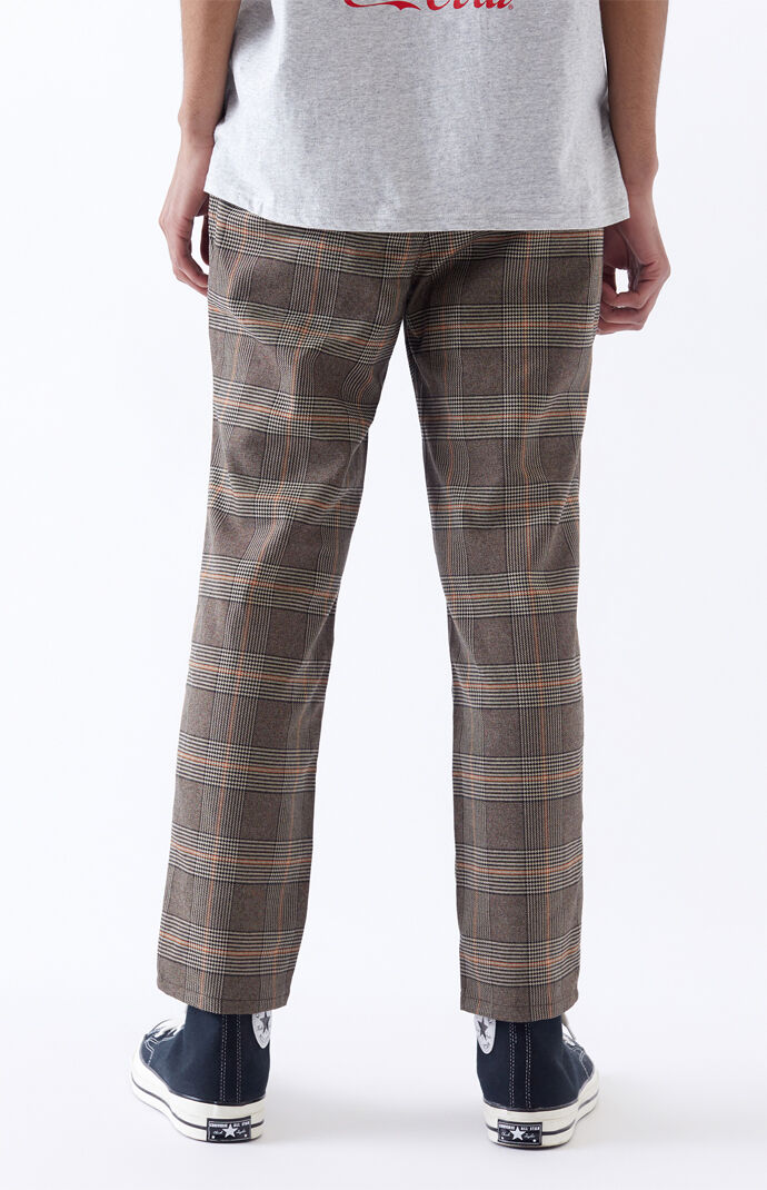 Brown Plaid Slim Fit Pants