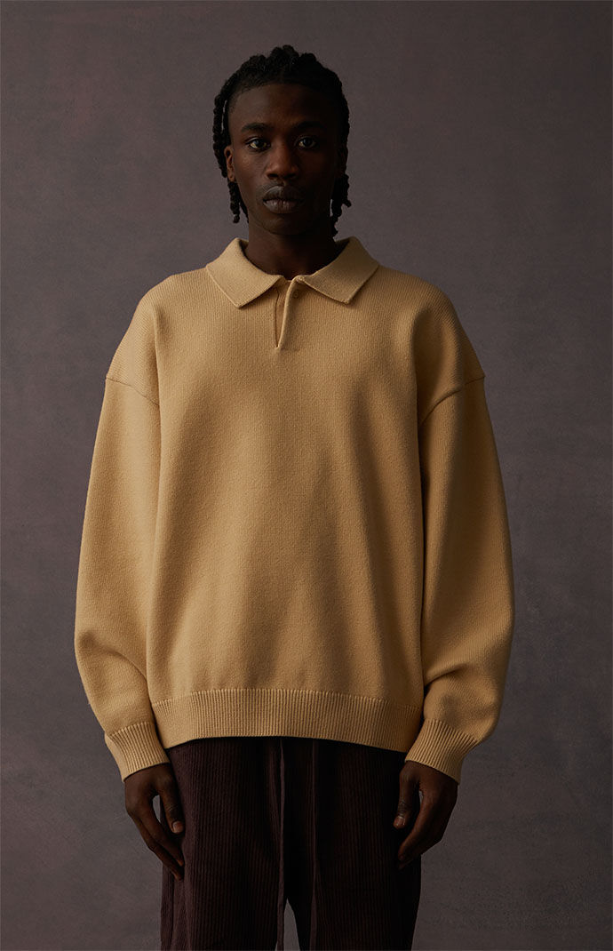 ★22AW最新作★Fear Of God Essentials LS Polo Fear of God ESSENTIALS Gray Long Sleeve Polo Fear Of God