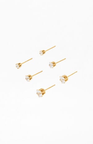 3 Pack Stainless Steel Rhinestone Stud Earrings image number 3