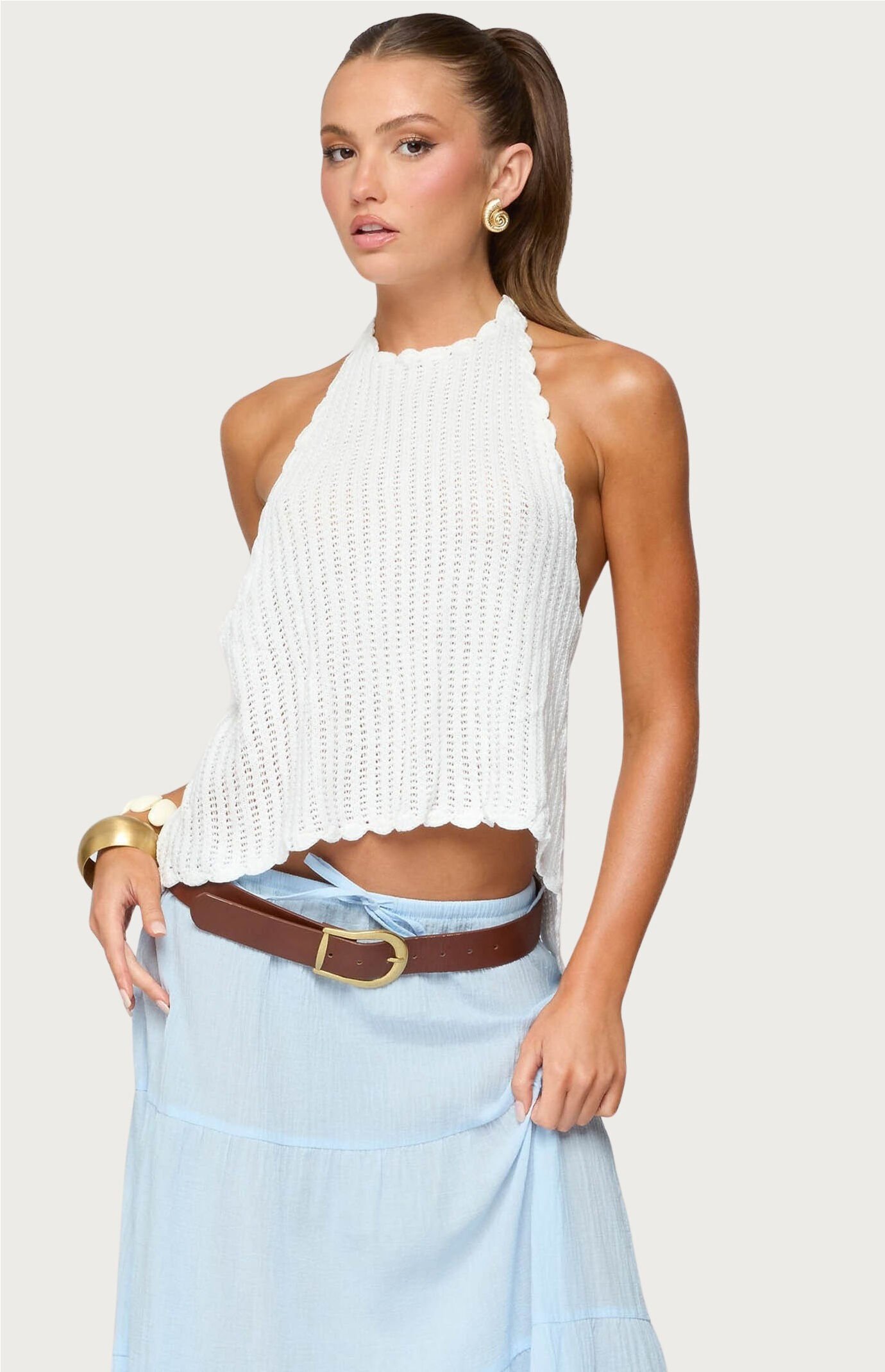 Edikted Ivey Backless Crochet Halter Top