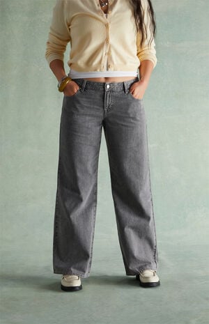 Washed Black Rhinestone Low Rise Girlfriend Jeans image number 2