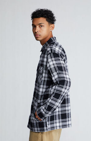 Black & White Plaid Heavyweight Flannel Shirt image number 2