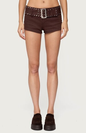 Studded Belt Denim Micro Shorts image number 1