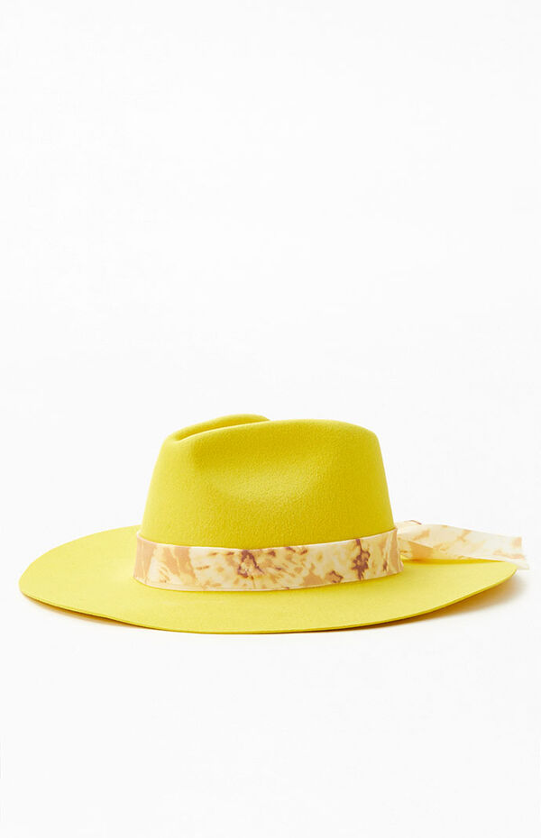 Wyeth Piper Felt Fedora Hat – Yellow Wide Brim with Ribbon Band Big Wide Brim Felt Rancher Fedora Hat for Women and Men  main image 3