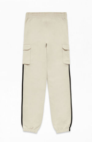 Kids Beige 3-Stripes Cargo Sweatpants image number 2