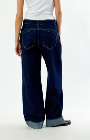 Dark Blue Wide leg Baggy Jeans image number 4