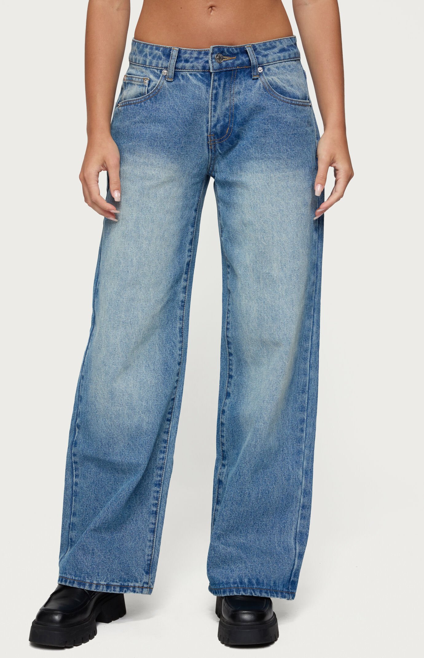 Edikted Magda Low Rise Acid Wash Jeans