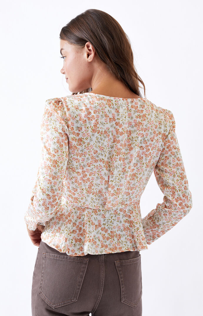 Flower Glow Satin Tie Front Top
