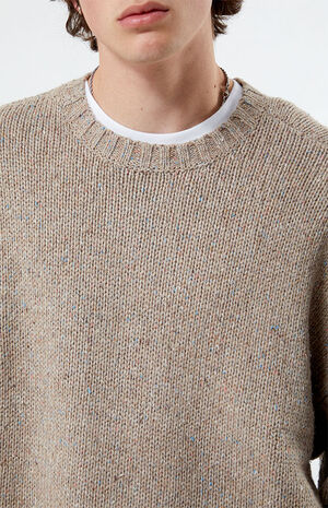 Tan Cropped Crew Sweater image number 2