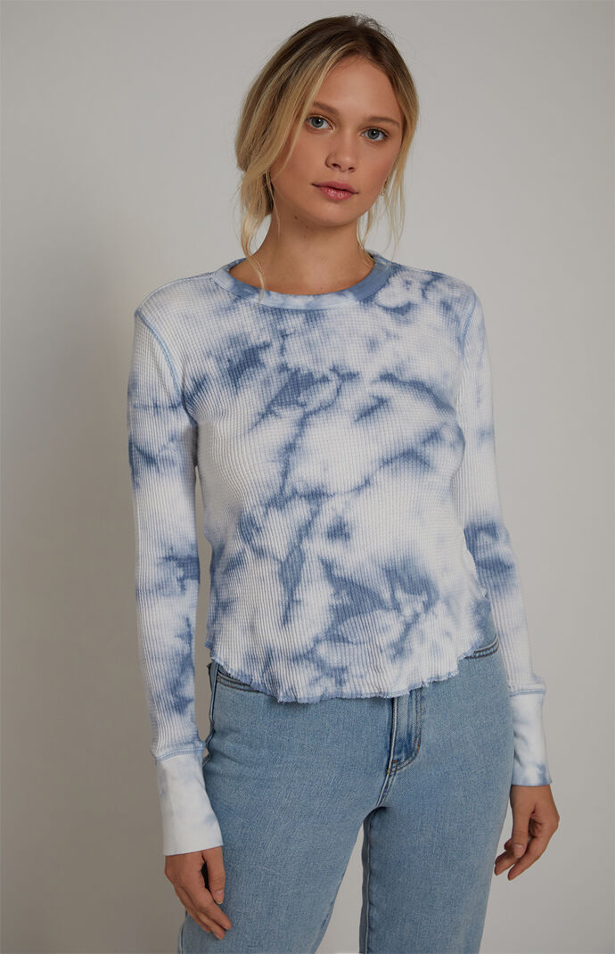 Tie Dye Waffle Knit Long Sleeve Top