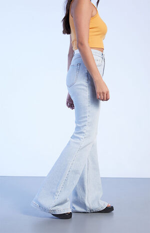 Light Blue Curve High Waisted Flare Jeans image number 4