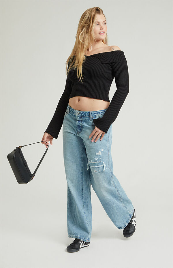 Pacsun Casey Low Rise Baggy Jeans Ripped Indigo