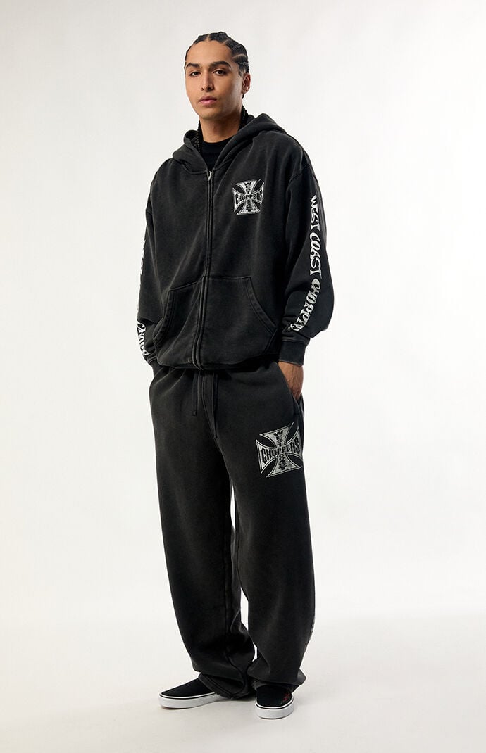 West Coast Choppers Men's Rebel Mark Wide Leg Sweatpants in Washed Black - Size XL