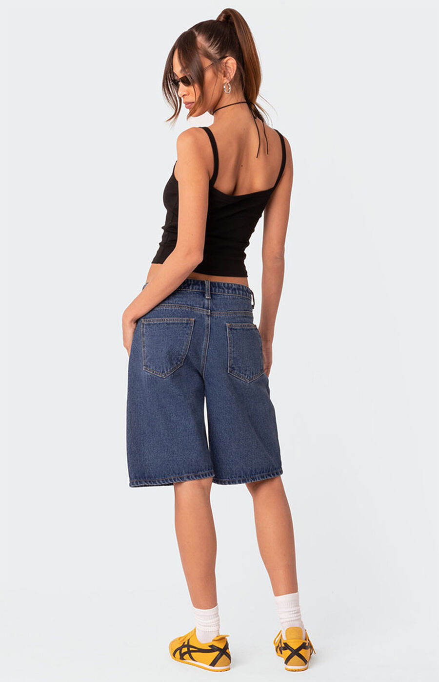 Super Wide Denim Bermuda Shorts