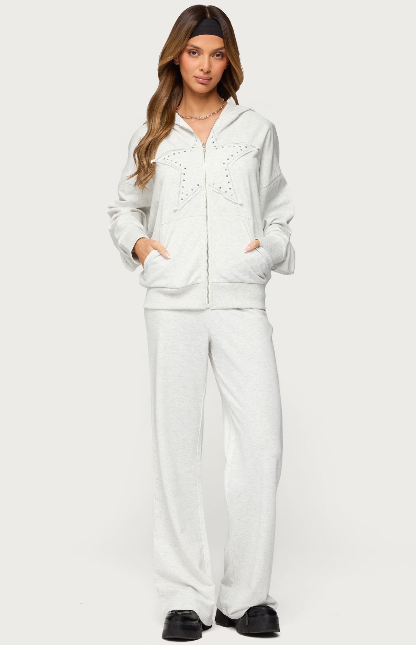 Edikted Briela Star Studded Zip Up Hoodie