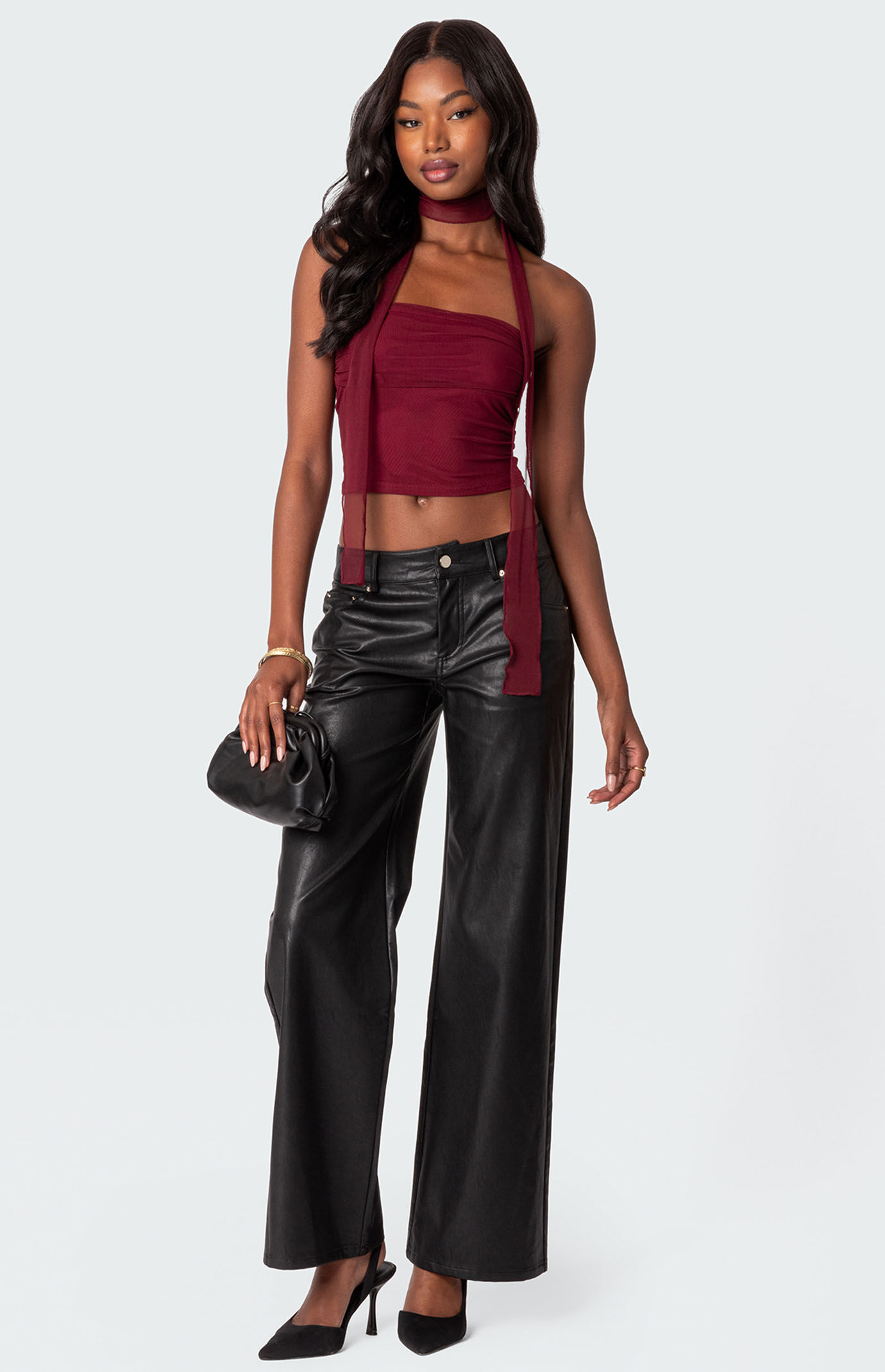Edikted Faux Leather Straight Leg Pants | Pacsun