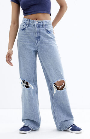 Cali Light Indigo Ripped Knee Baggy Boyfriend Jeans image number 1