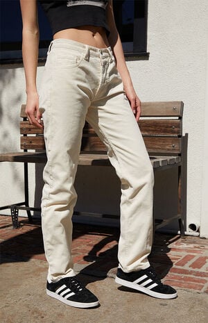 White Corduroy Straight Leg Pants image number 3