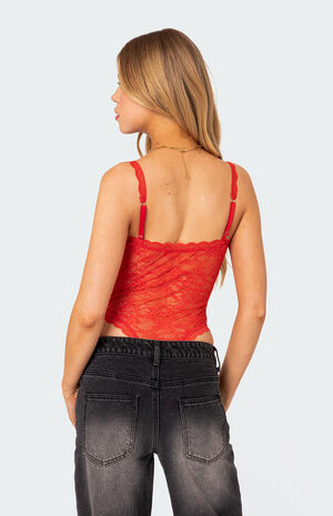 Maribelle Tie Front Sheer Lace Bodysuit image number 4