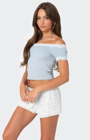 Lace Trim Off The Shoulder Top image number 3