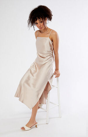 Ruched Side Satin Midi Dress image number 4