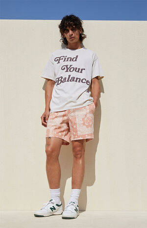 Coral Patchwork Twill Volley Shorts image number 2