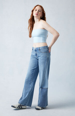 Medium Indigo Paneled Casey Low Rise Baggy Jeans image number 2