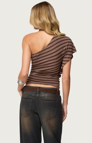Asymmetric Striped One Shoulder Top image number 3