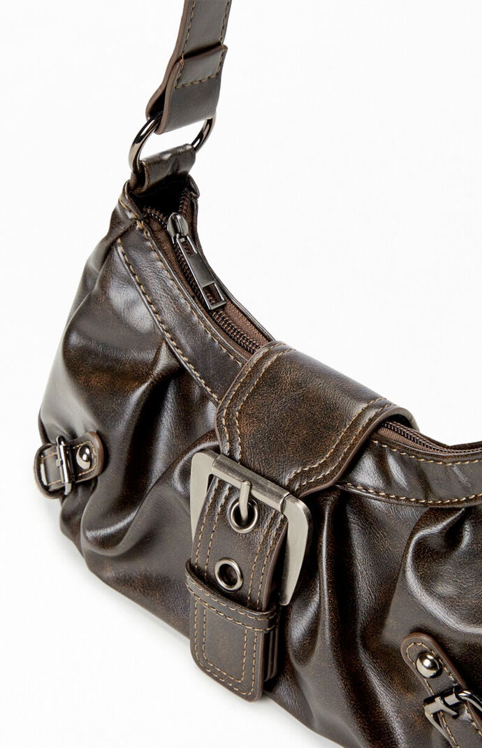 PacSun Brown Faux Leather Front Buckle Shoulder Bag | PacSun