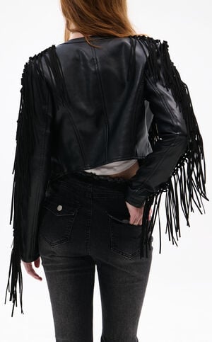 Olivier Black Faux Leather Fringe Western Jacket image number 3