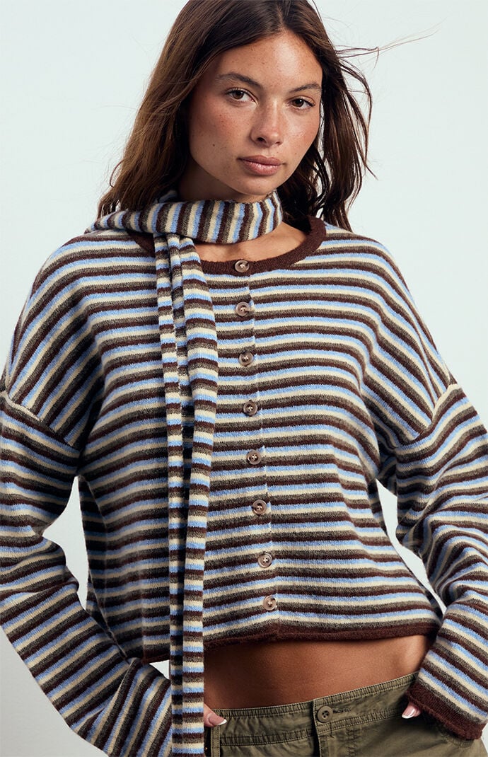 Beverly and Beck Georgia Scarf Button Down Cardigan