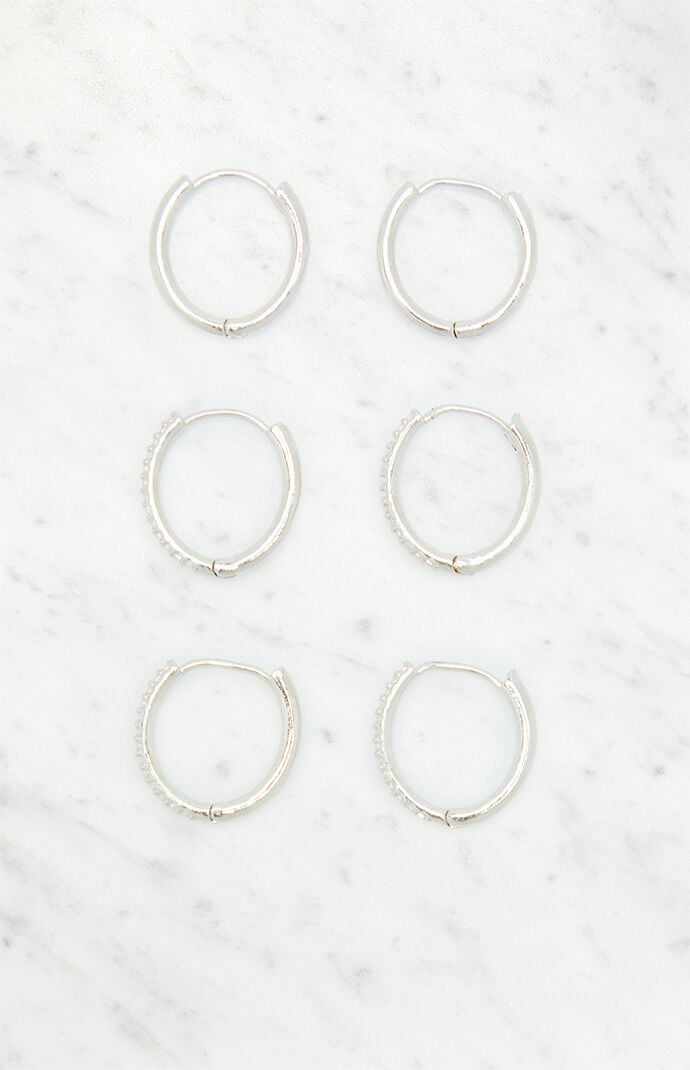 LA Hearts 3 Pack Dainty Rhinestone Hoop Earrings
