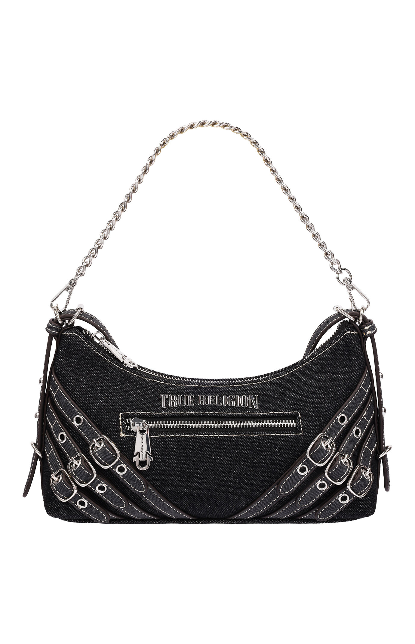 True Religion Triple Straps Black Denim Shoulder Bag | Pacsun