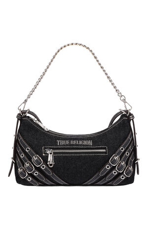 Triple Straps Black Denim Shoulder Bag image number 7