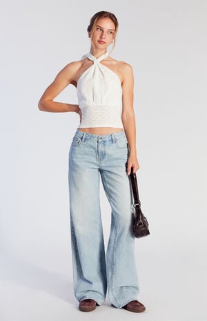 Casey Button Pocket Low Rise Baggy Jeans Light Indigo