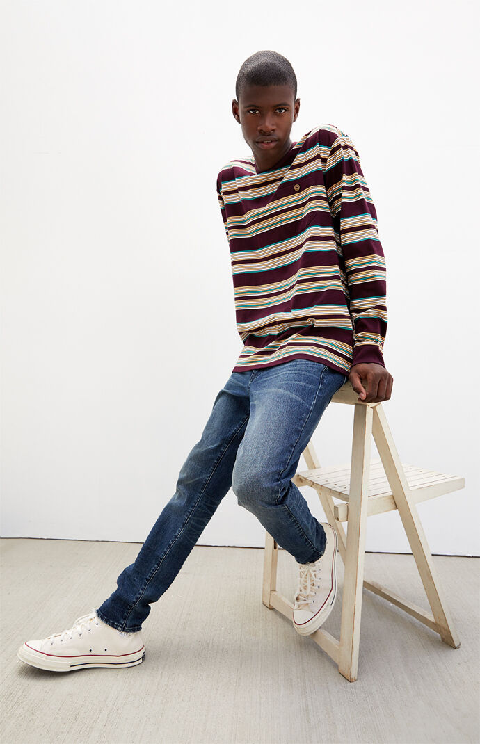 Yaz Striped Curved Pocket Long Sleeve T-Shirt