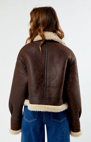 Faux Leather Sherpa Moto Jacket image number 4