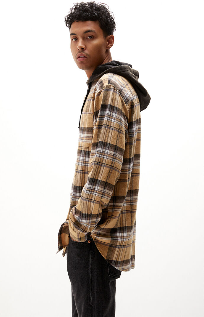 Pacsun plaid mix hooded long sleeve button up shirt 2025