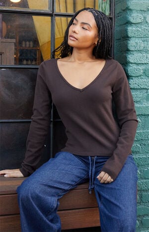 Brown V-Neck Sweater image number 1