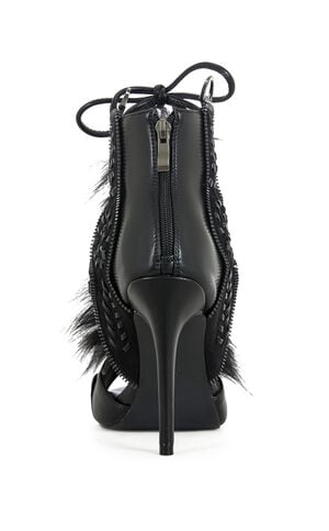 Women's Shainy Black Faux Fur Gladiator Sandal Booties image number 3